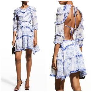 Lace the Label Lace Mini Dress Blue White Floral Size XS